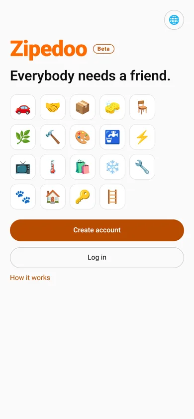 Zipedoo sign-up screen