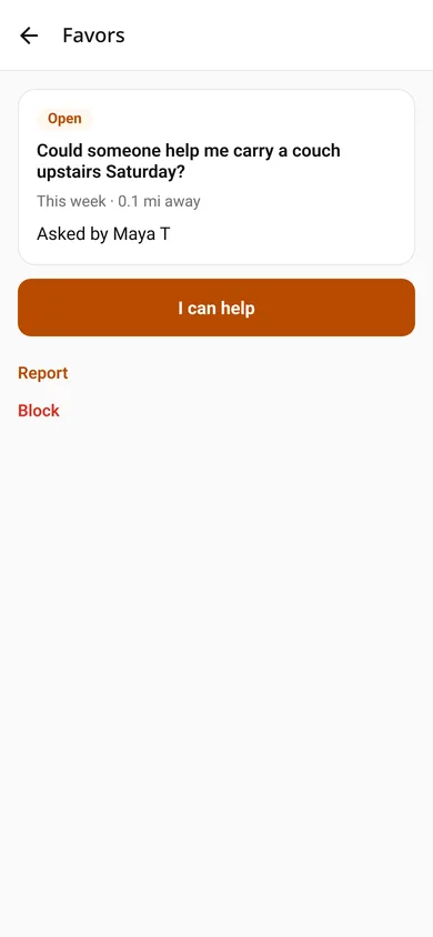 A friend’s favor request with an I can help button