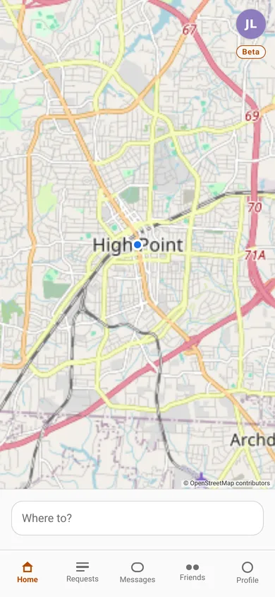 Map for a ride or pickup