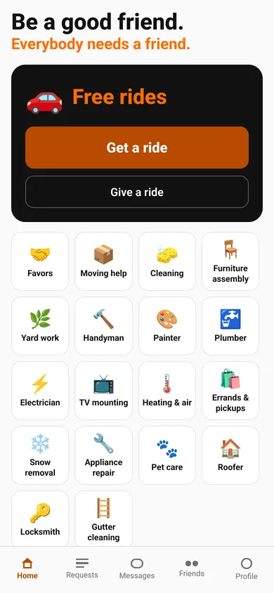 Zipedoo home screen with Free rides on top and category tiles